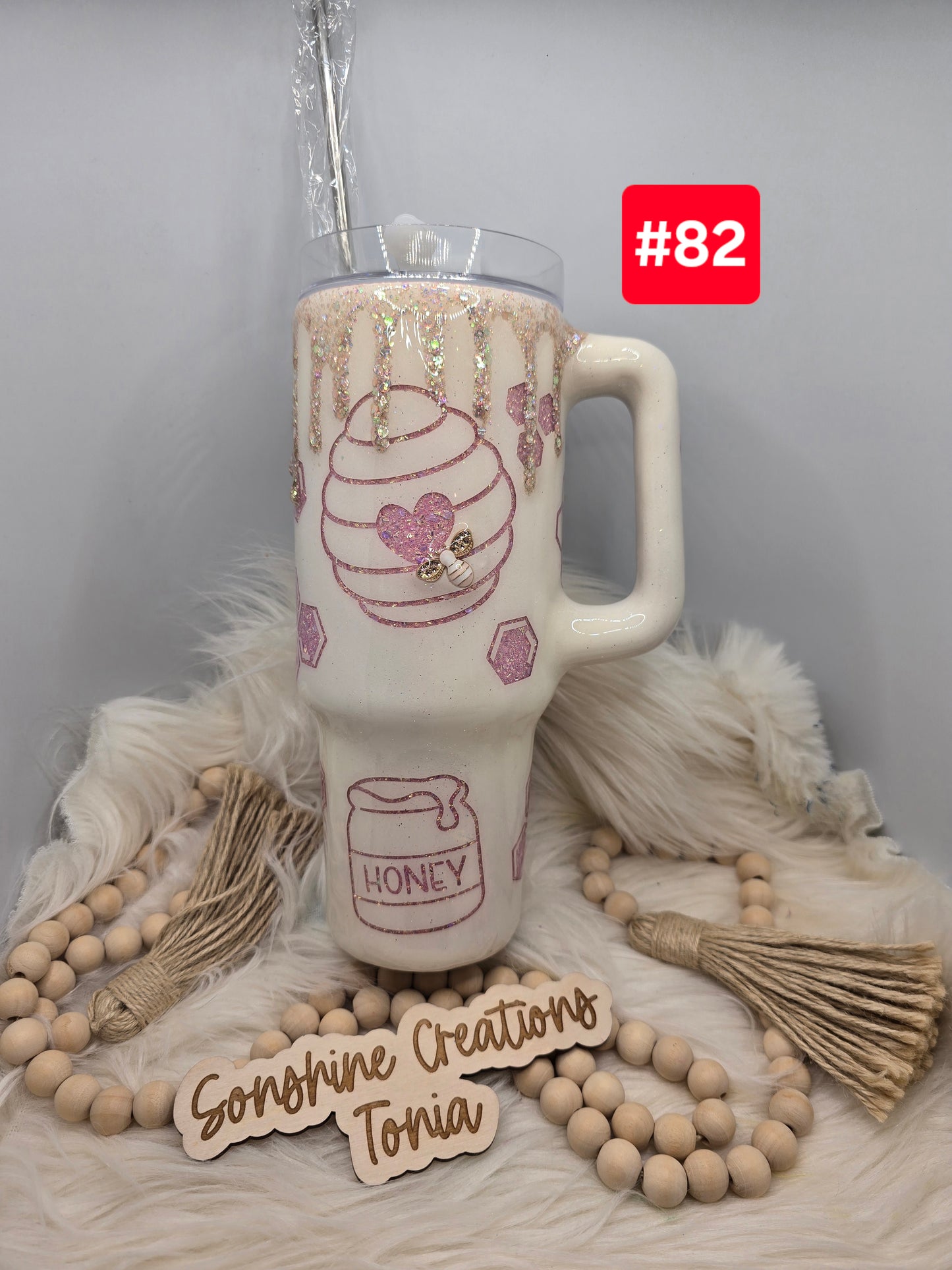 #82 Live Sale 3/15/2026 -40oz Handle- Pink Bee cup