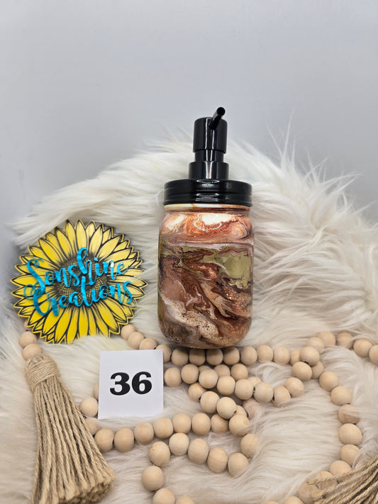 #36- 16oz Glass mason jar soap dispenser- Latte swirl