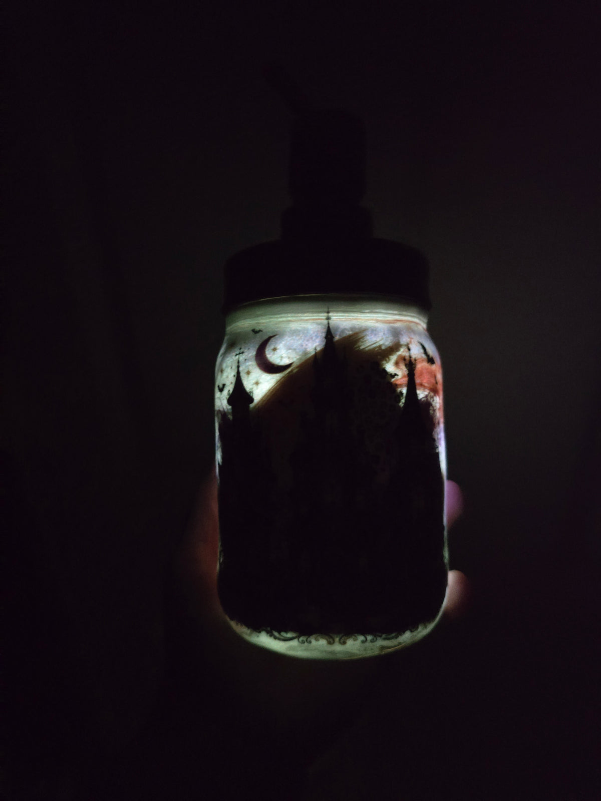 #53 - Soap Dispenser - Orange/Purple Elegance with Haunted House (glow)