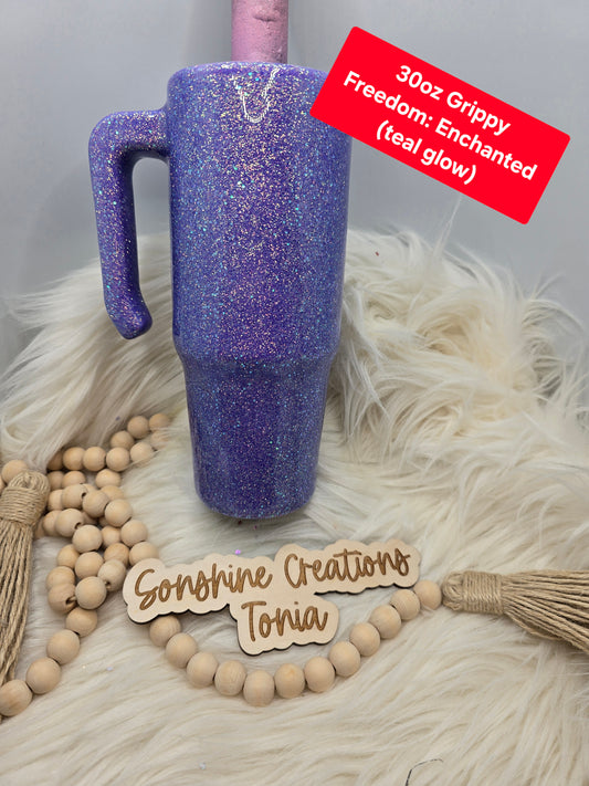 LIVE HYDRO DIP BASE 10/10/2025-  30oz Grippy- Freedom Glitter: Enchanted (Teal Glow)