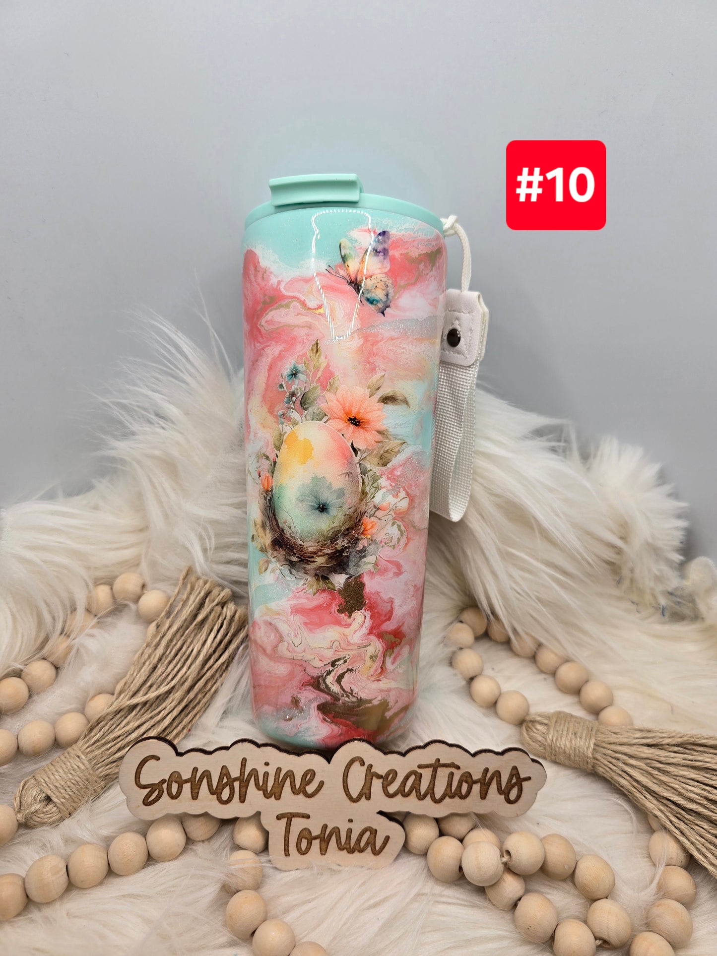 #10  Live Sale 3/15/2026 - 24oz Dual Flip with mint lid- Floral Easter egg