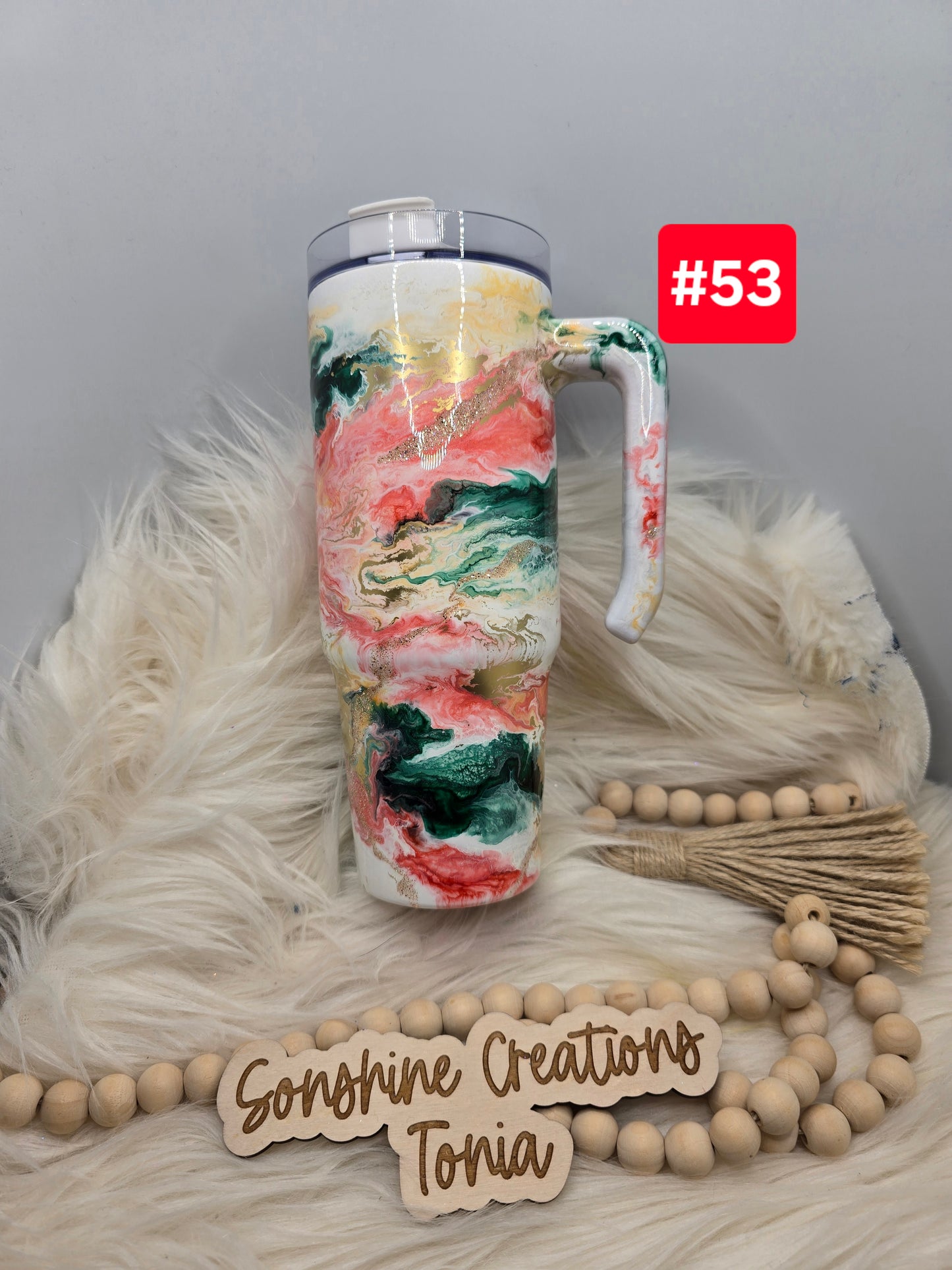 #53 Live Sale 5/03/2026 - 30oz Grippy- Green coral ink swirl