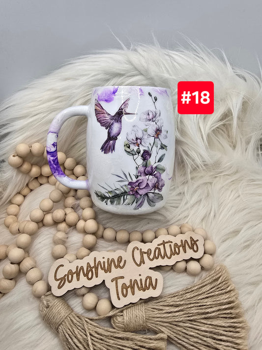 #18- Live Sale 07/13/2025 -  14oz Coffee mug- Hummingbird Purple elegance