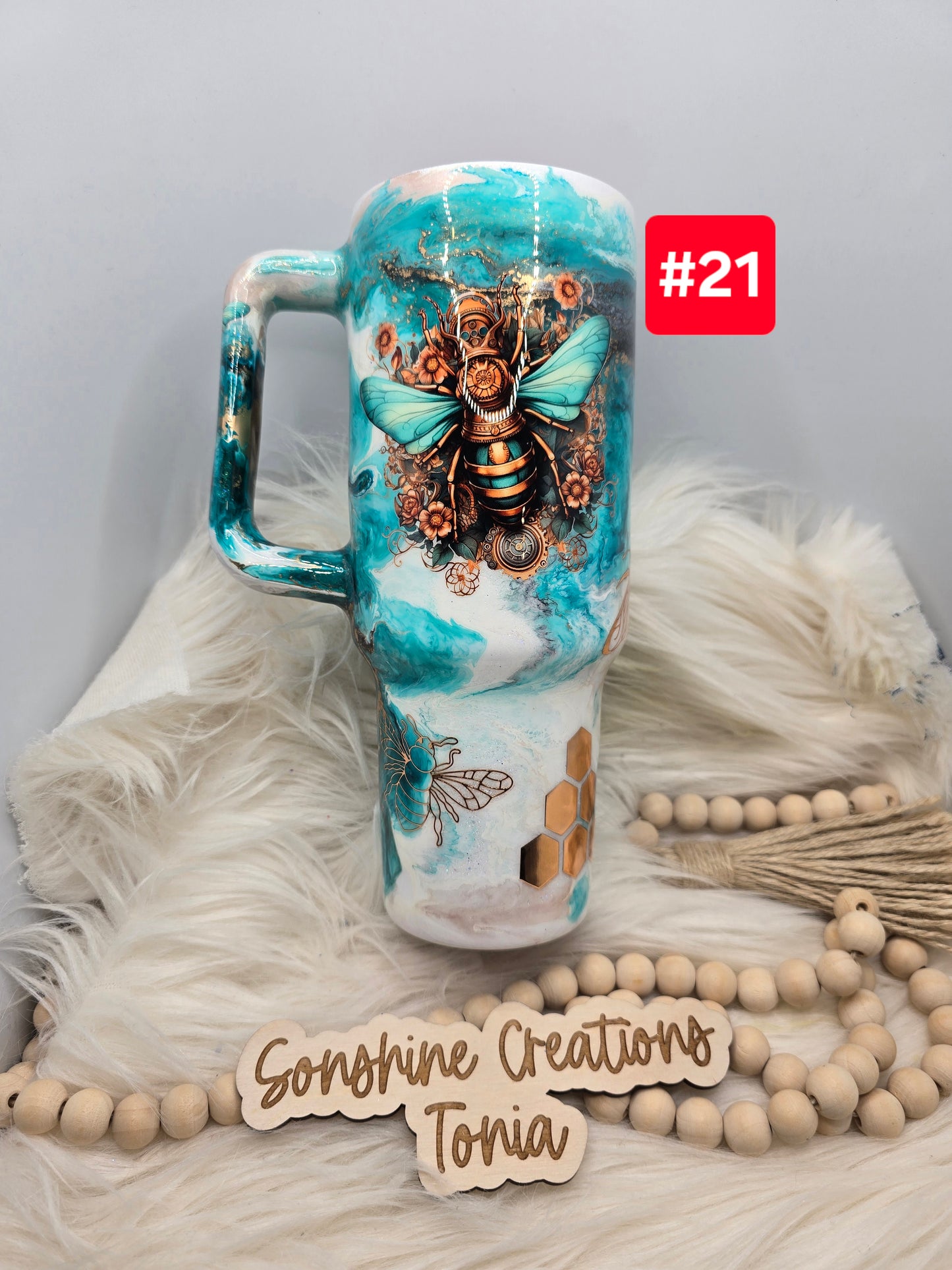 #21 Live Sale 5/03/2026 - 40oz Handle- Teal copper marble- Bee
