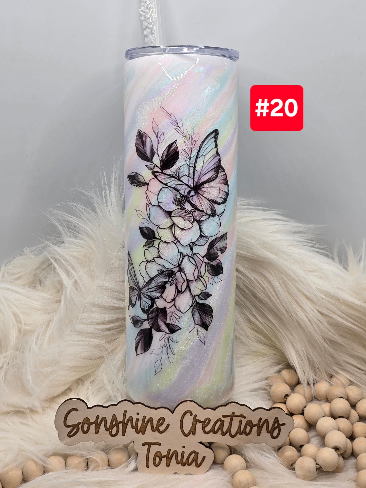 #20 Live Sale 2/01/2026 - 30oz Skinny- Butterfly floral tattoo on heavenly milkyway