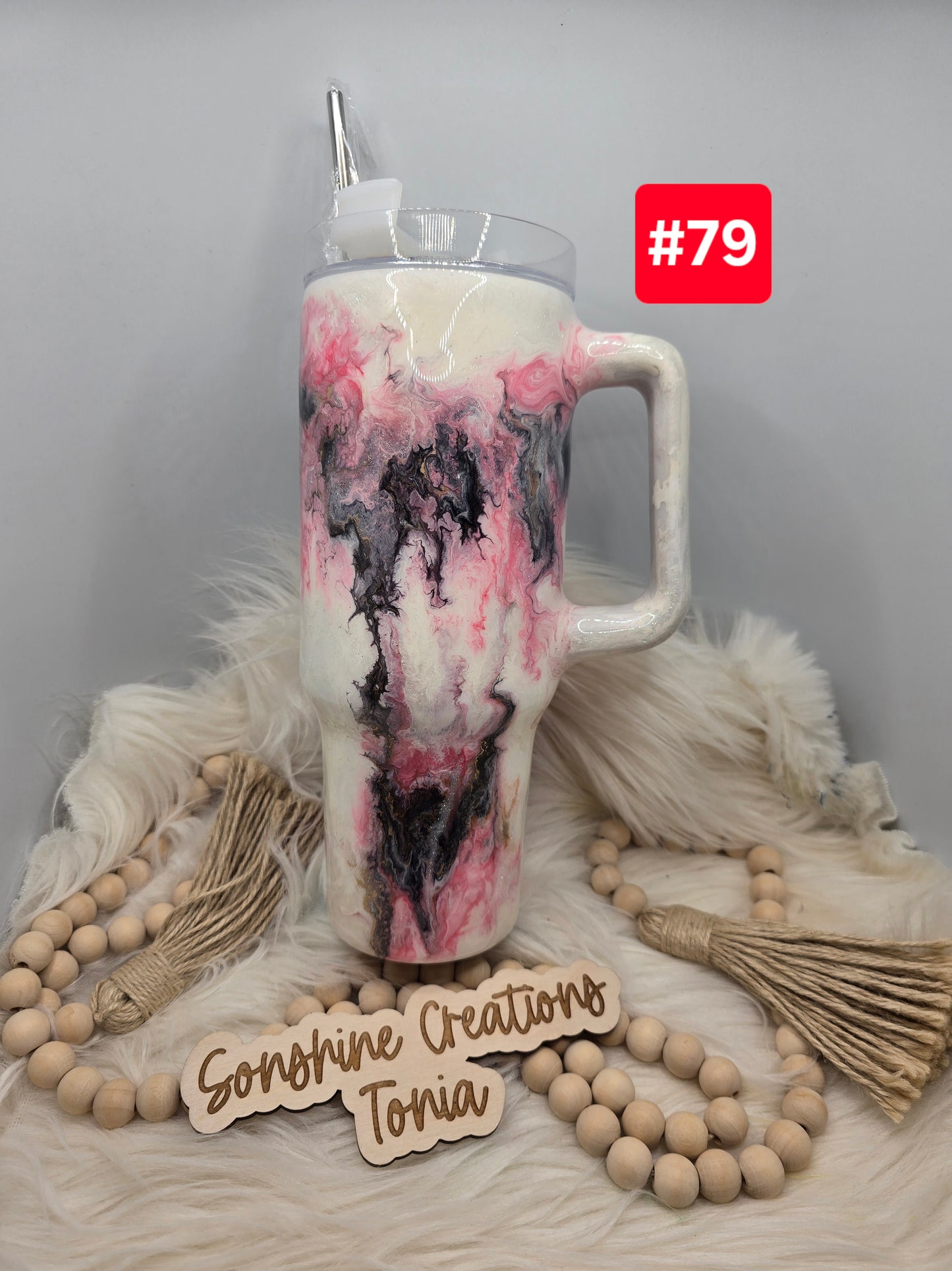 #79 Live Sale 3/15/2026 -40oz Handle- Pink Marble- pink leopard peony