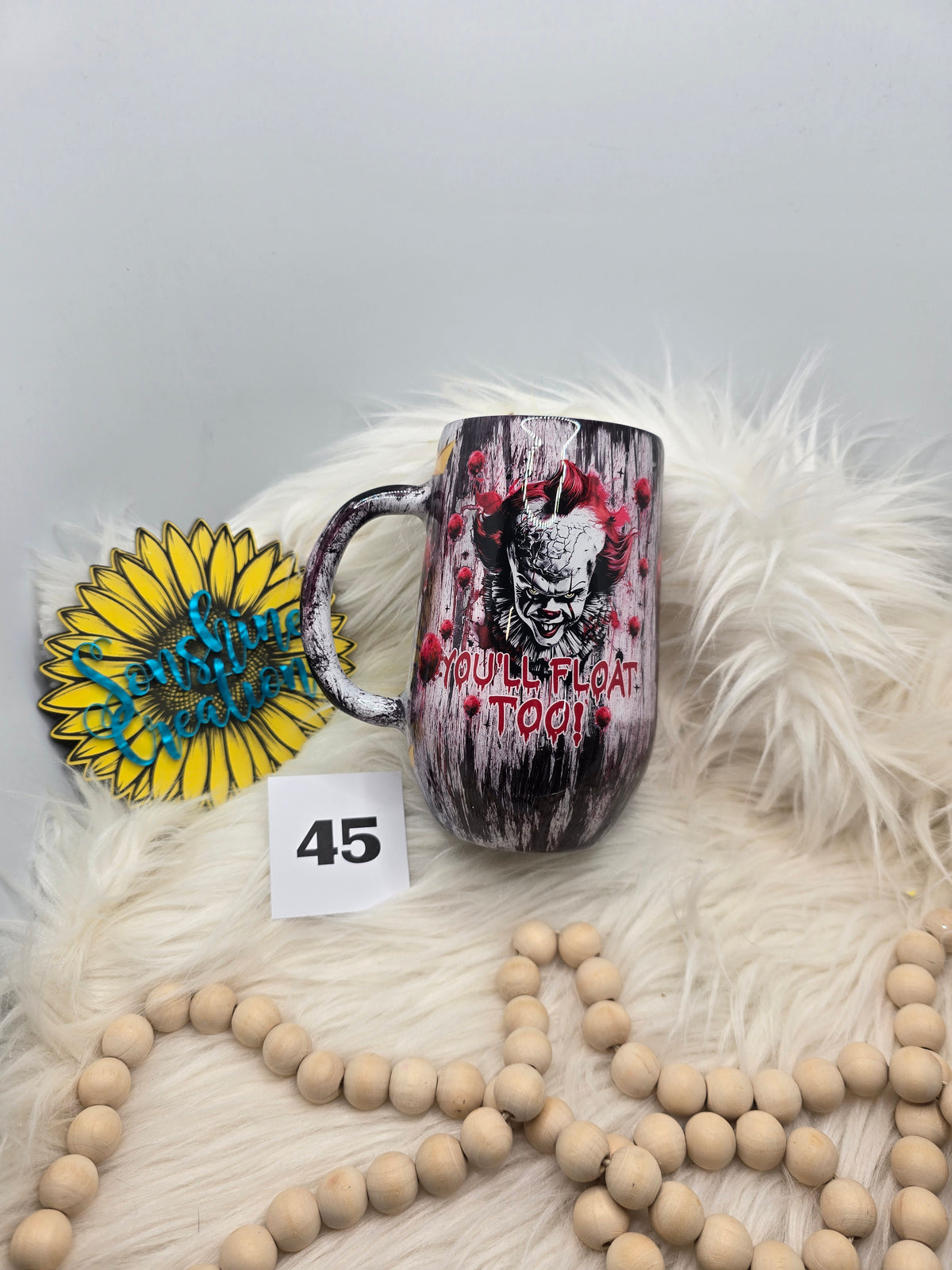 #45 - 16oz Coffee Mug - Black/Red Woodgrain with Pennywise