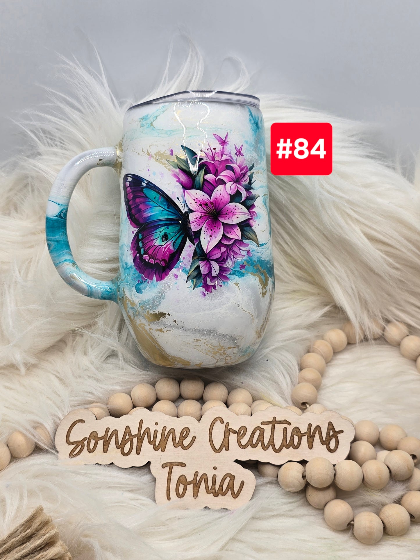 #84 Live Sale 2/01/2026 - 16oz Coffee mug- Teal elegance Fuchsia butterfly