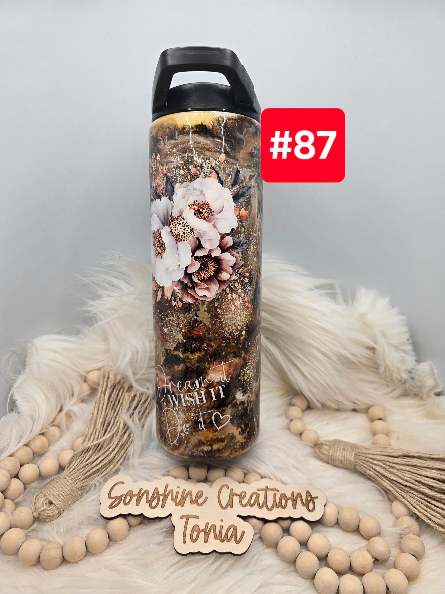 #87 Live Sale 3/15/2026 - 30oz Duo- Copper browns waymaker- Flowers " Dream it, wish it, do it"