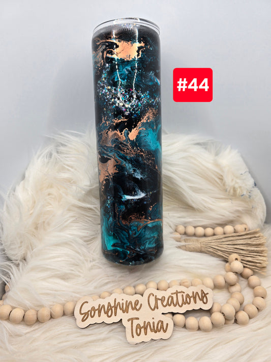 #44 Live Sale 5/03/2026 - 35oz Skinny- Teal copper clouds on Glitter