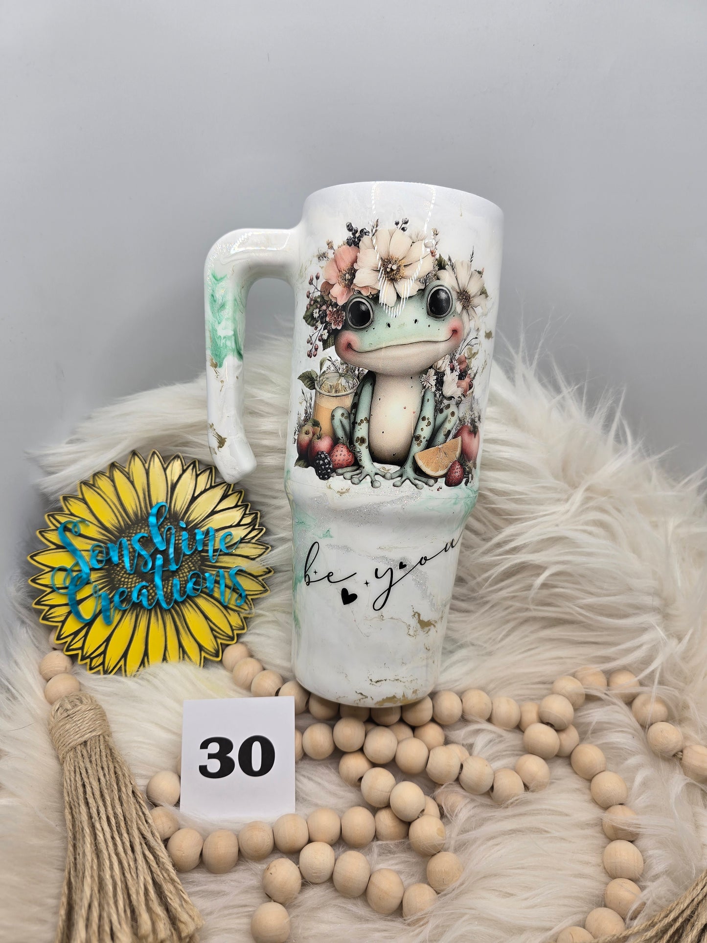 #30- 30oz Grippy- Mint Elegance- Cute Frog