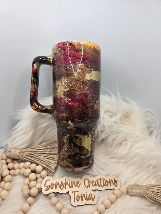 10/03/25 Tonia's Live Creations - 40oz Handle - Caramel/Burgundy Dancing Eights (Can add decal)
