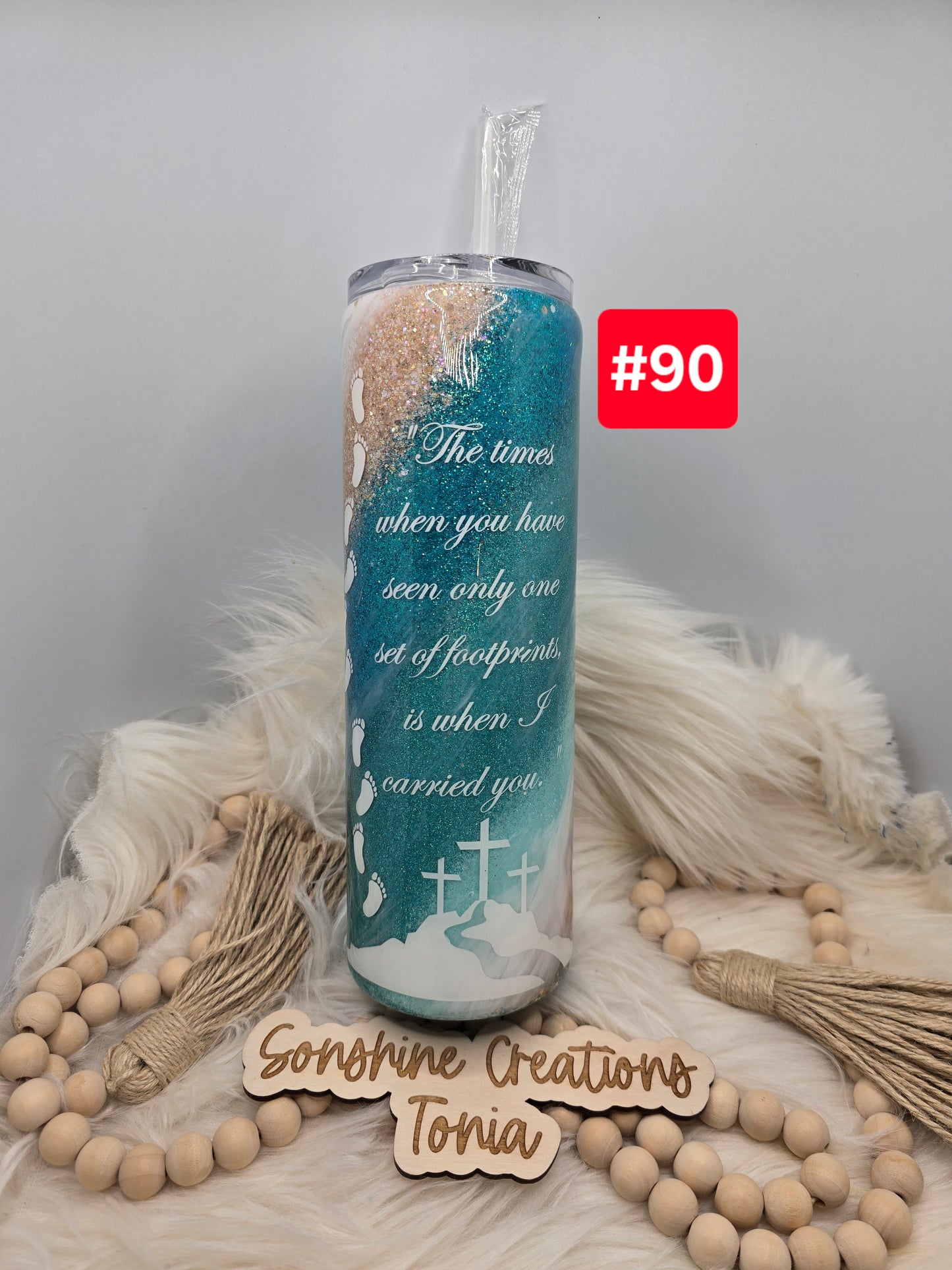 #90 Live Sale 3/15/2026 - 30oz skinny- Beach Footprints poem