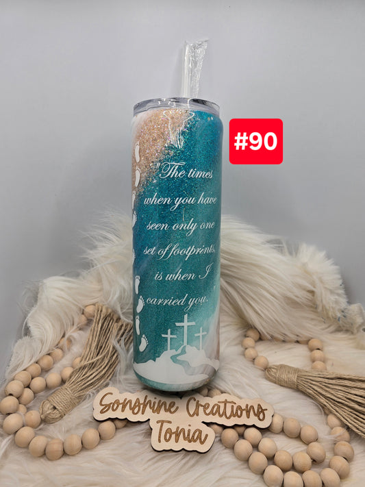 #90 Live Sale 3/15/2026 - 30oz skinny- Beach Footprints poem