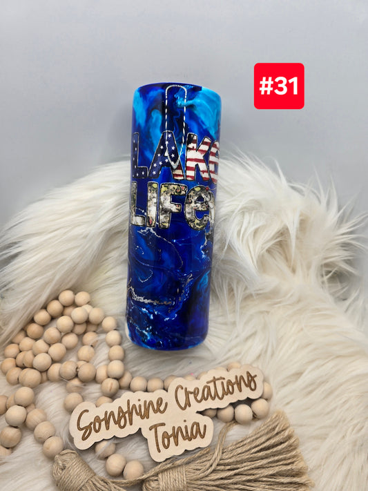 #31- Live Sale 07/13/2025 -  20oz skinny- Blue silver swirl- "Lake Life"