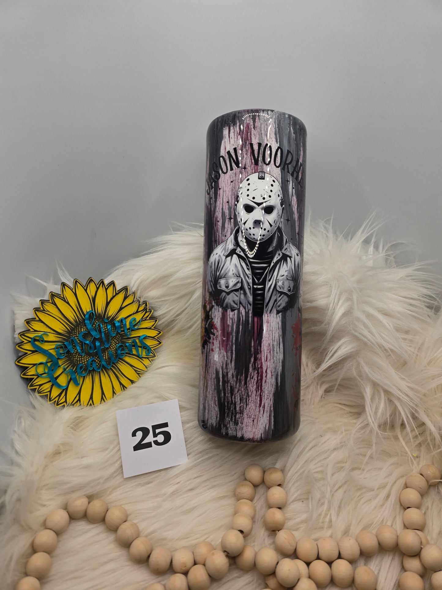 #25 - 30oz Skinny - Black/Red Woodgrain with Jason