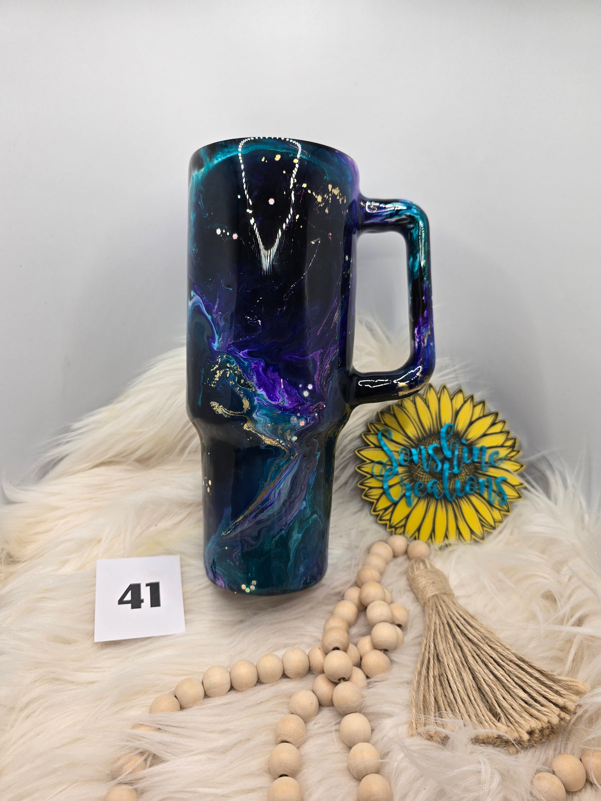 #41 - 40oz Handle - Teal, Purple, & Gold Ink Swirl