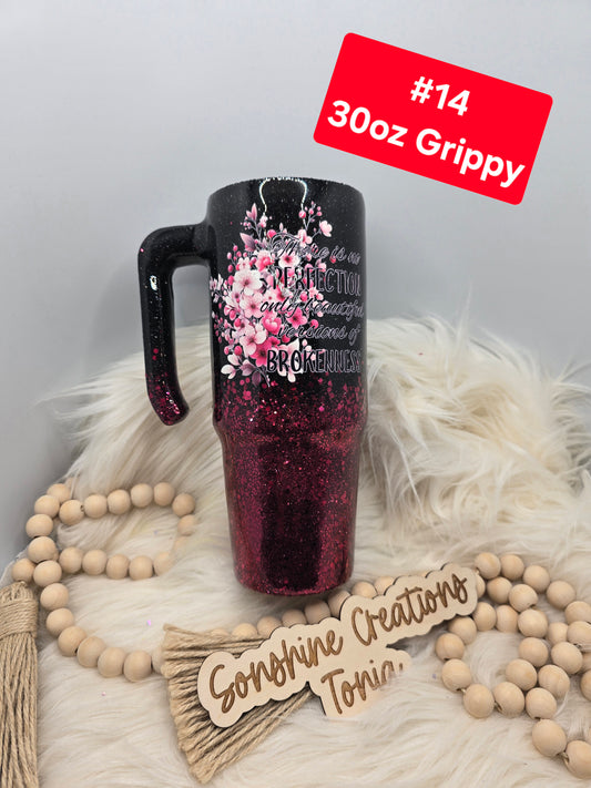 #14 Tonia's Live Creations - 30oz Grippy- Merlot ombre cherry blossoms