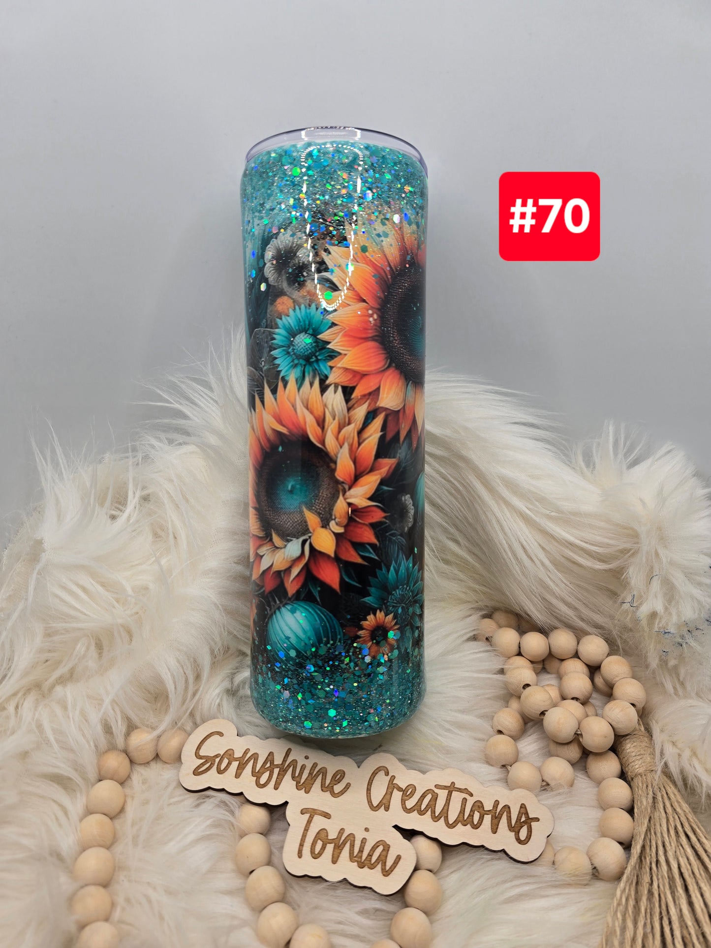 #70--Live Sale 12/07/2025 - 30oz Skinny-Teal Sunflowers vinyl wrap