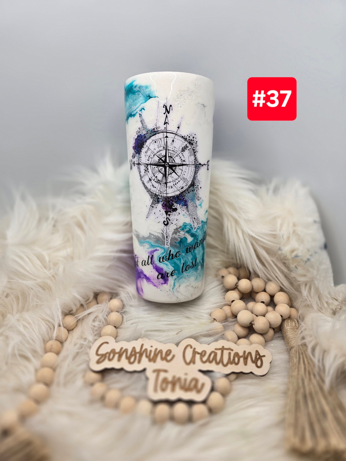 #37--Live Sale 12/07/2025 - 24oz Dual Flip- Teal Purple elegance - Compass- Not all who wander are lost