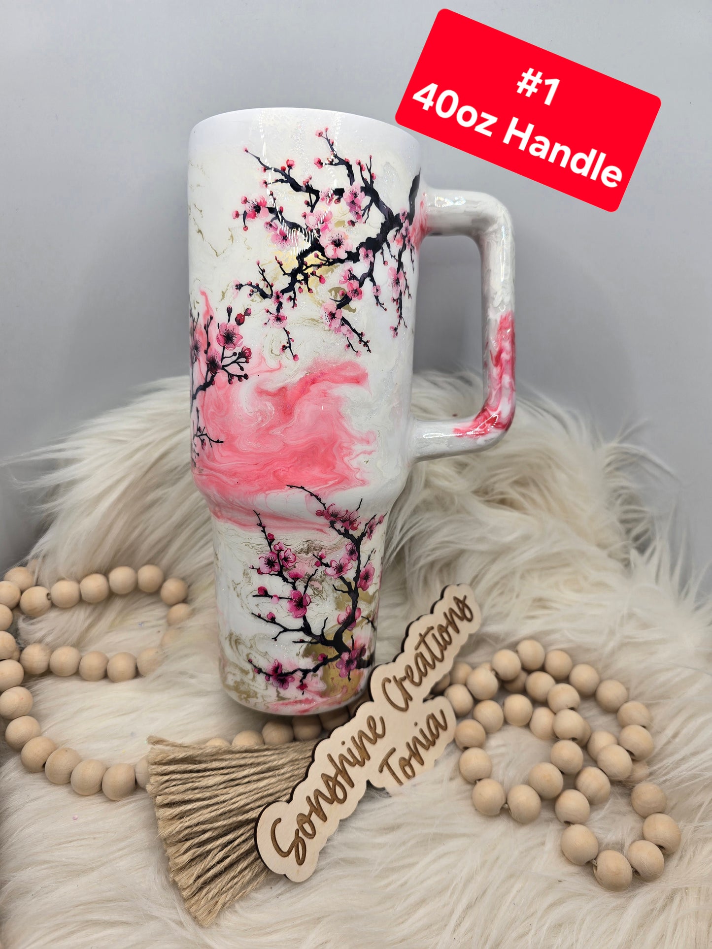 #1 Tonia's Live Creations - 40oz Handle- Cherry Blossoms " Not Perfect just forgiven "