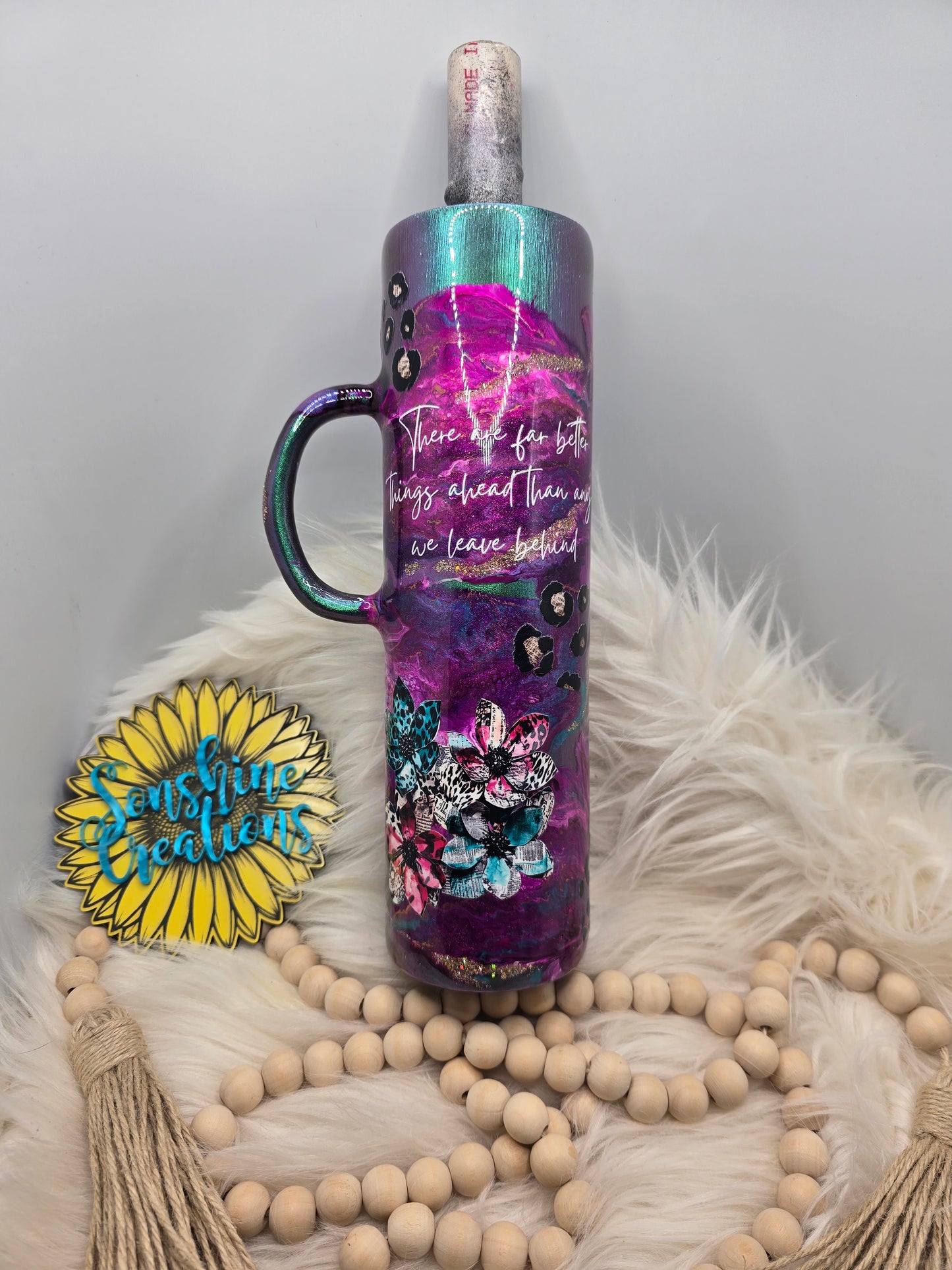32oz Tipsy plump- Jewel Suspension mica base- newspaper flowers