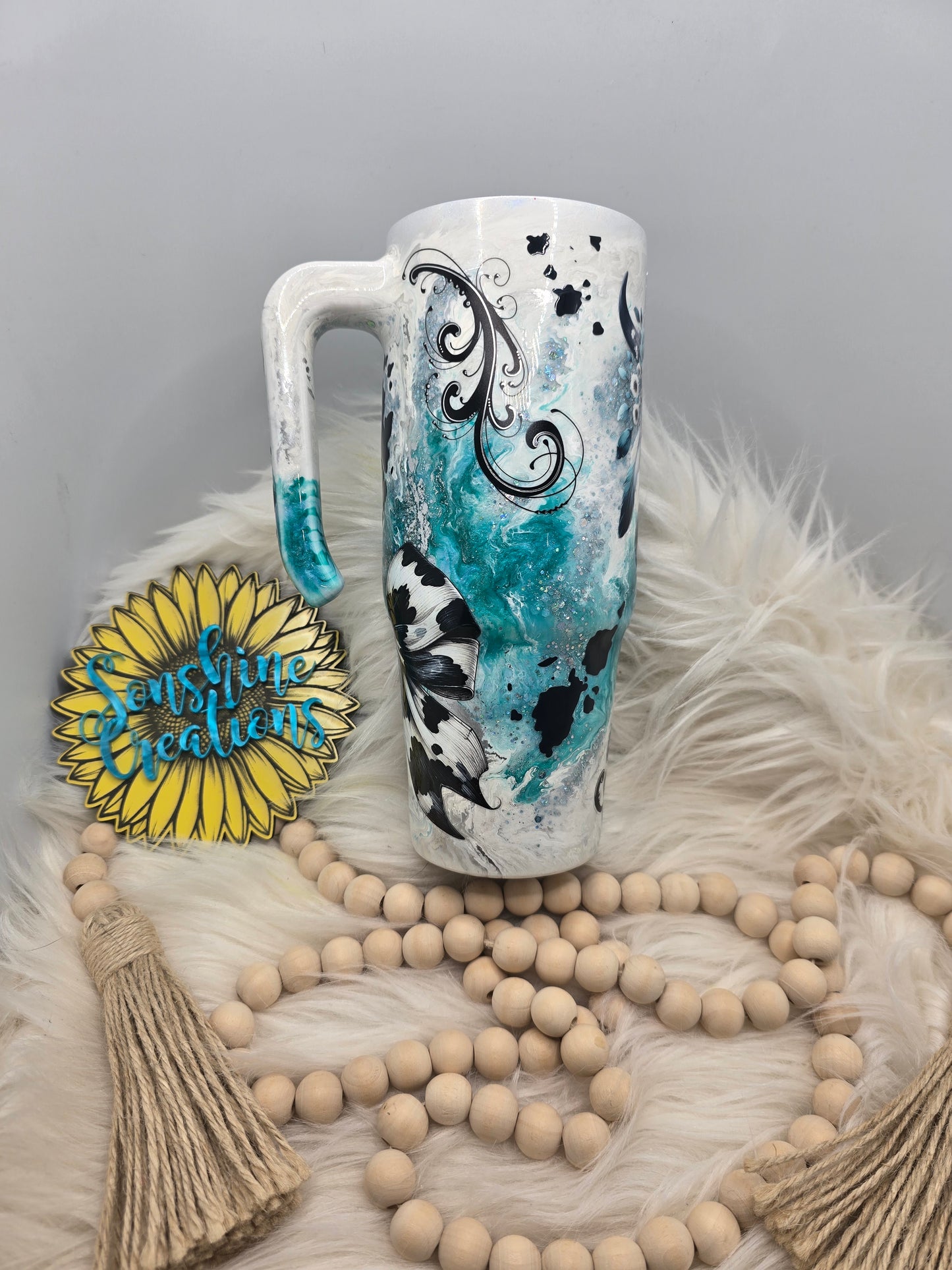 30oz grippy- Teal western Gaudy