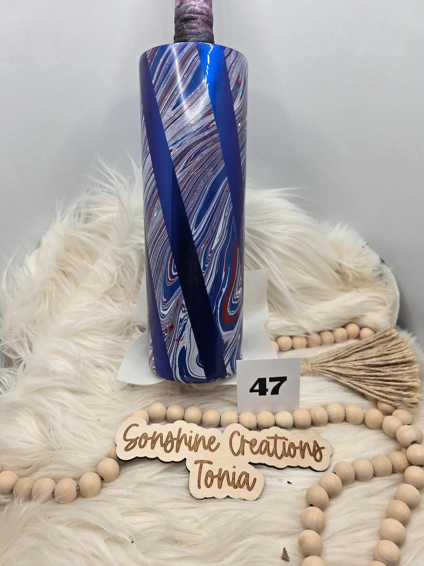 #47 Live Sale 5/31/2026 - 30oz Skinny- Twisted Blue Mirror- Hydro dipped red white blue