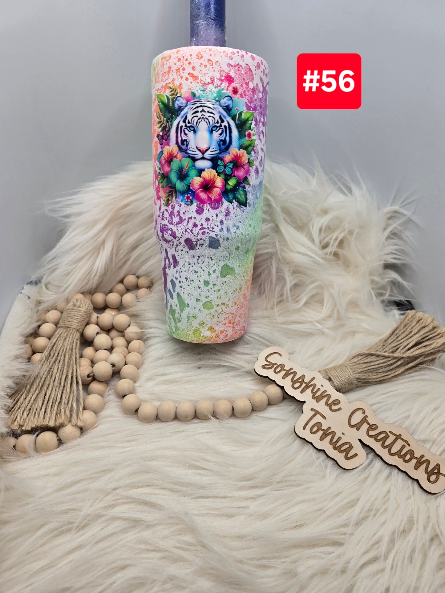 #56- Live Sale 09/14/2025 - 30 oz. Clip Mate: Rainbow Power wash White Tiger Flowers
