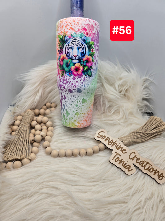 #56- Live Sale 09/14/2025 - 30 oz. Clip Mate: Rainbow Power wash White Tiger Flowers
