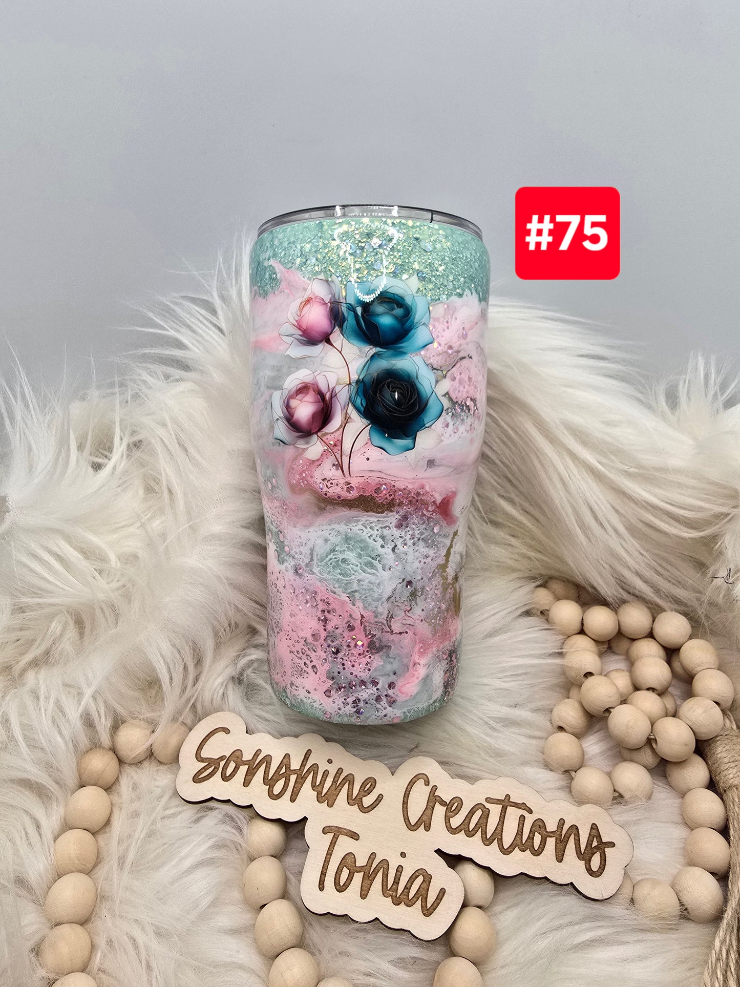 #75-Live Sale 12/07/2025 - 20oz Curve- Bravery glitter- Pink clouds- teal pink roses