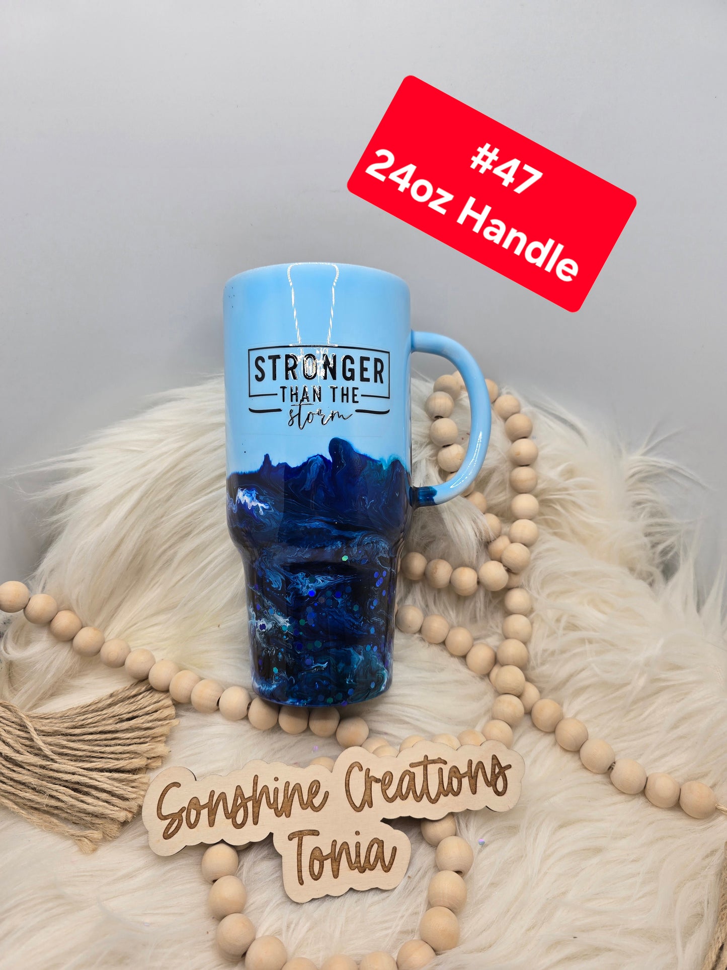 #47 Tonia's Live Creations : 24oz mug- storm light house "Stronger than the storm"