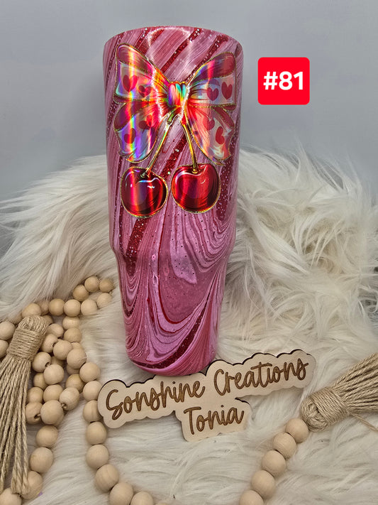 #81- Live Sale 09/14/2025 - 30 oz. Clip Mate: Strawberry Moon Glow Hydrodipped: Cherry Bow