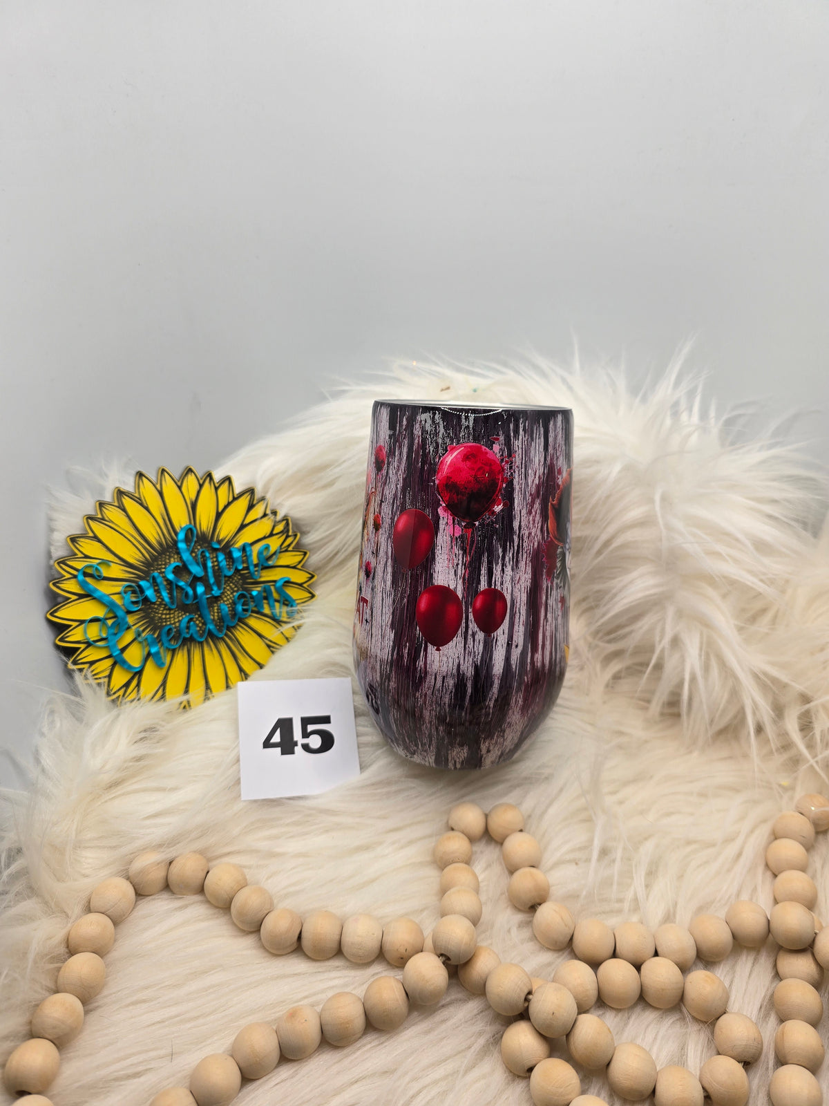 #45 - 16oz Coffee Mug - Black/Red Woodgrain with Pennywise