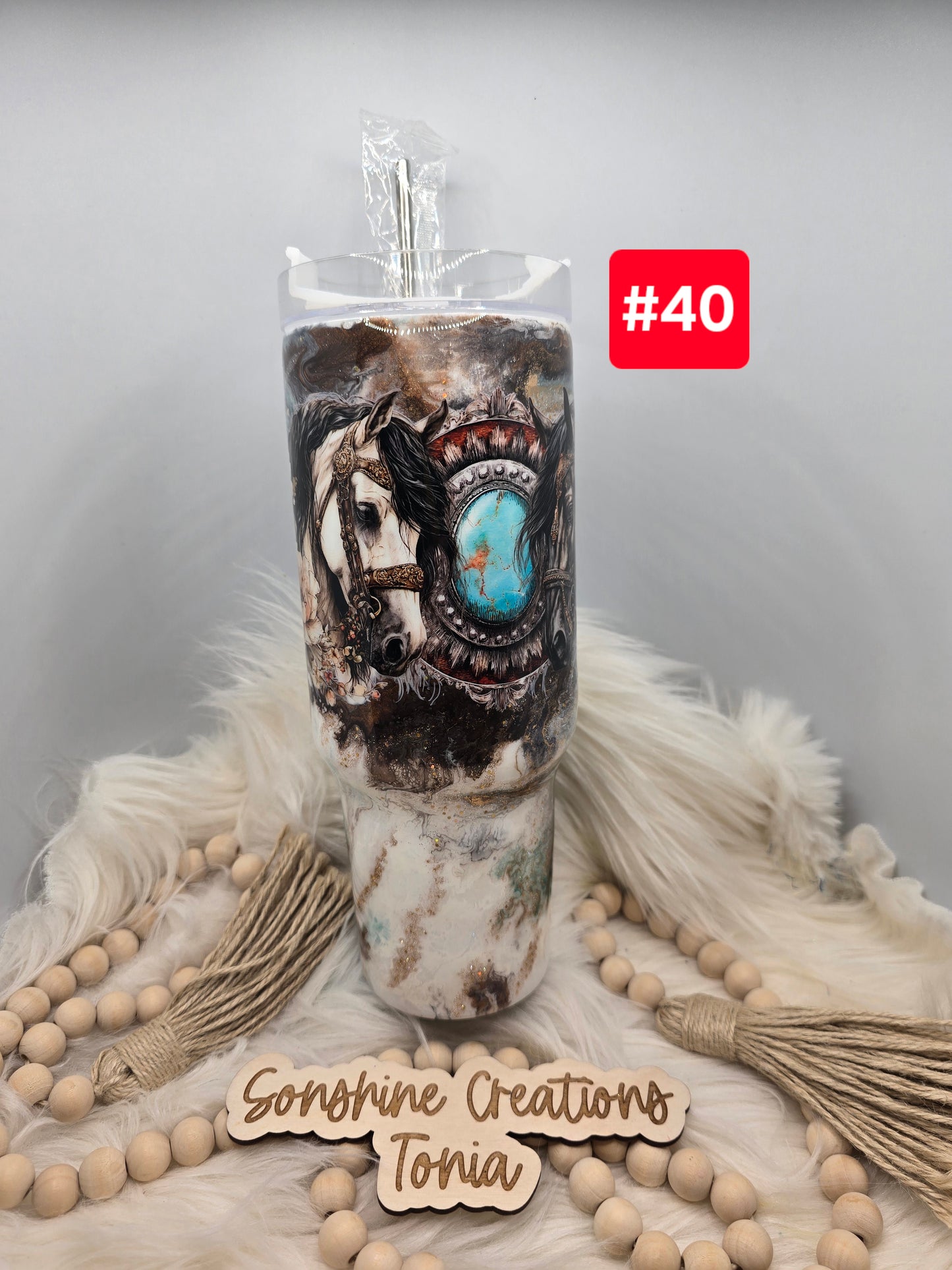 #40 Live Sale 3/15/2026 - 40oz Handle- Western Marble- horse wrap