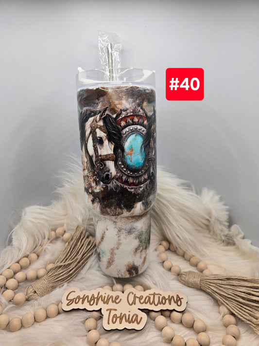 #40 Live Sale 3/15/2026 - 40oz Handle- Western Marble- horse wrap