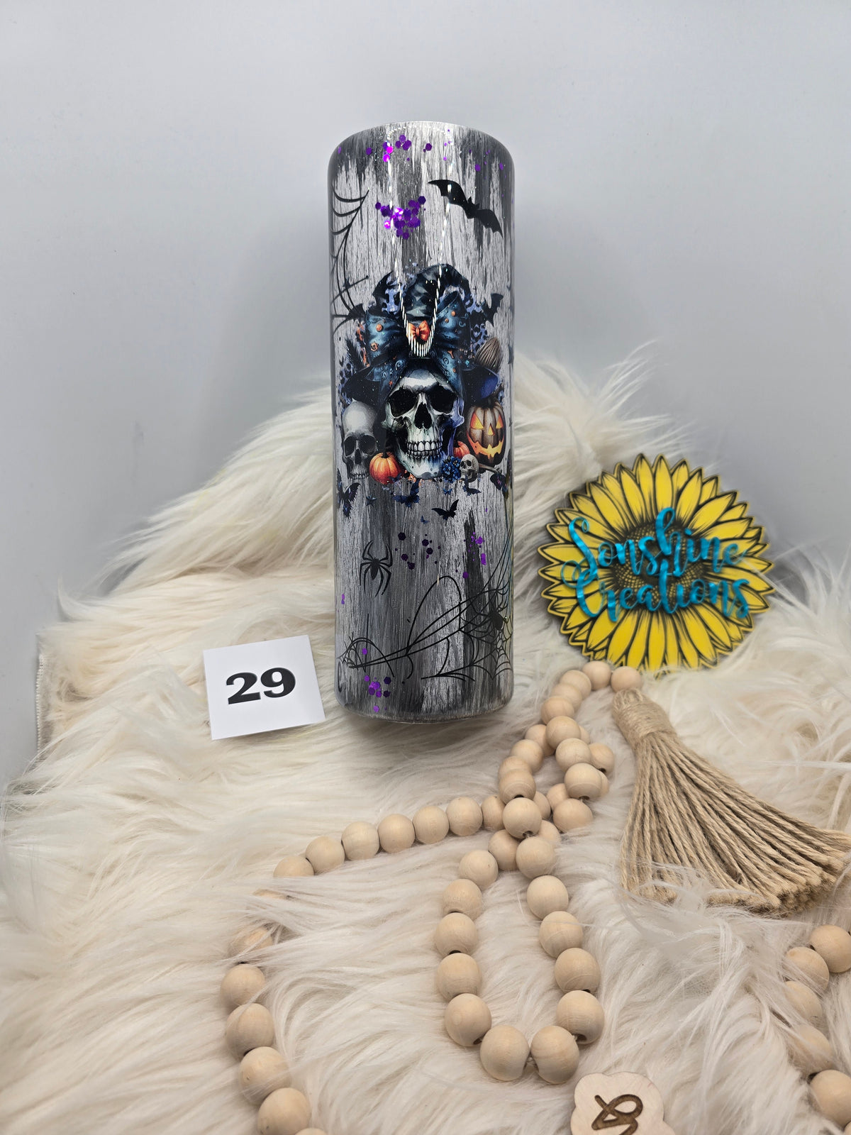#29 - 30oz Skinny - Black Witchy Skulls