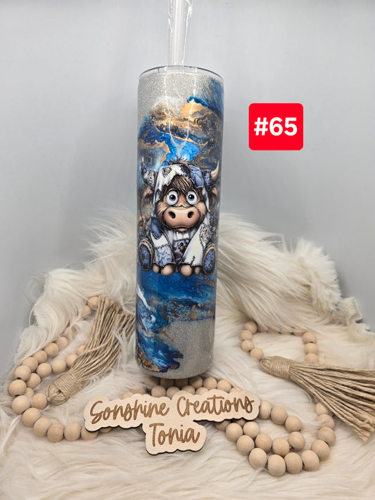#65 Live Sale 3/15/2026 - 35oz Skinny- Blue copper swirl on silver glitter base- cow