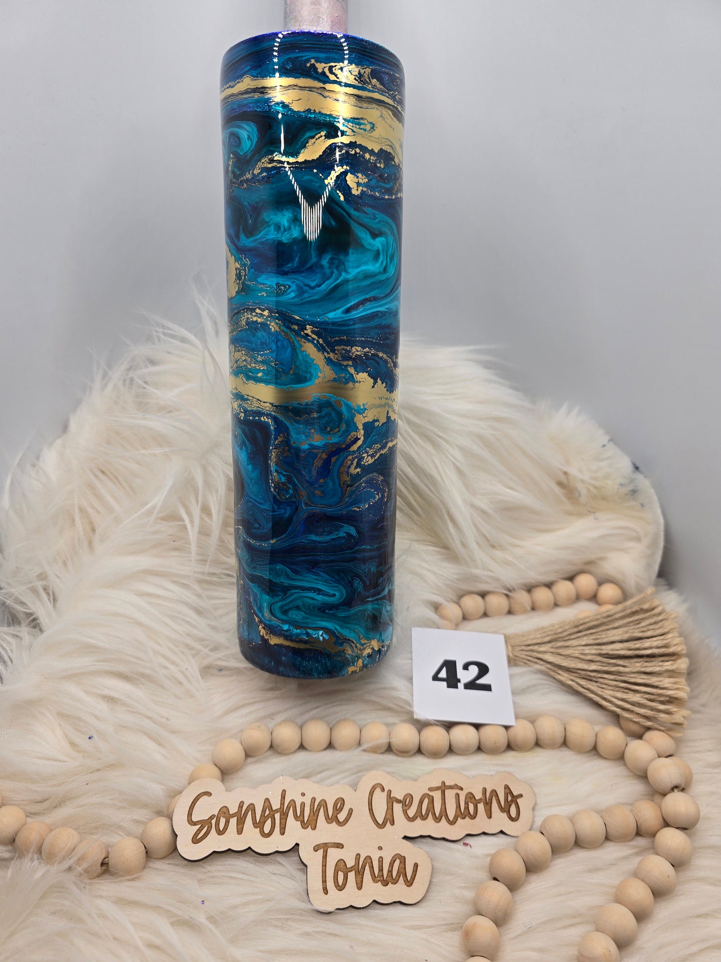 #42 Live Sale 5/31/2026 - 35oz Skinny- Teals, blues gold in swirl