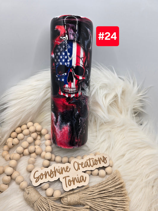 #24- Live Sale 07/13/2025 -  30oz Duo- Red, black Swirl America skull