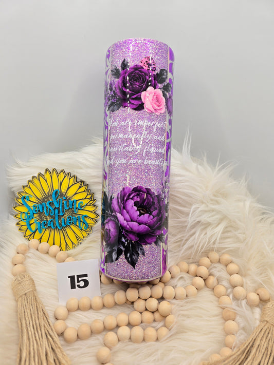 #15 - 30oz Skinny- Cellophane tooled leather with floral and quote
