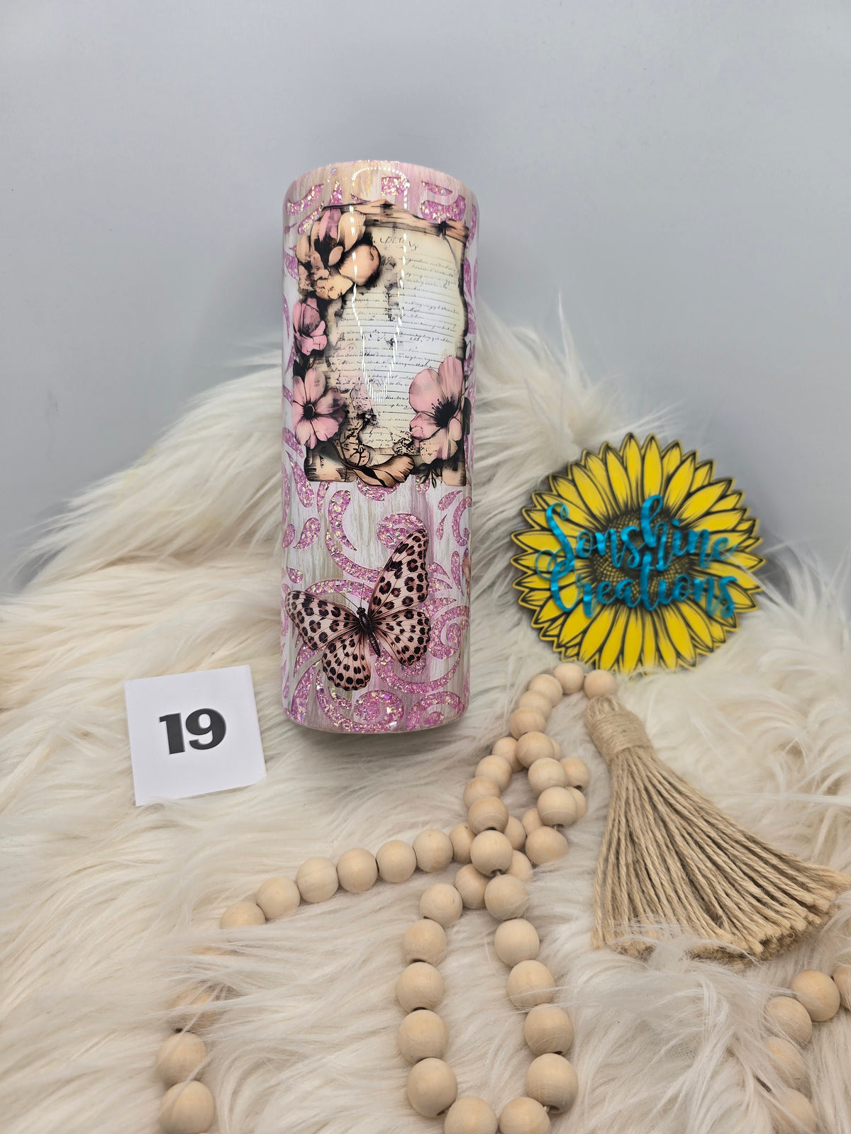 #19 - 20oz Skinny - Pink Tooled Leather with Floral