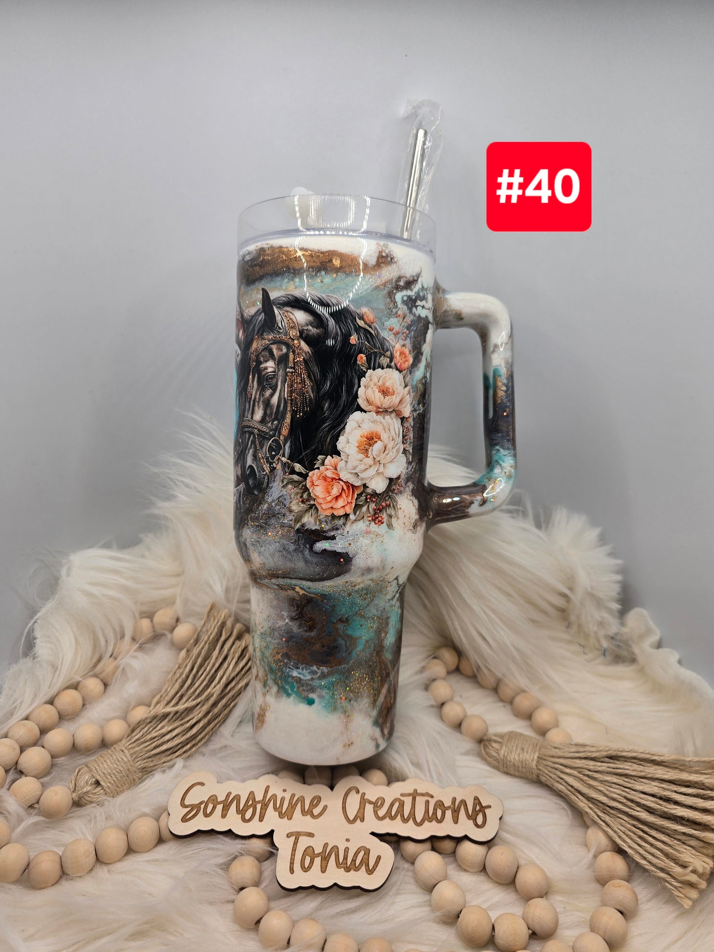 #40 Live Sale 3/15/2026 - 40oz Handle- Western Marble- horse wrap