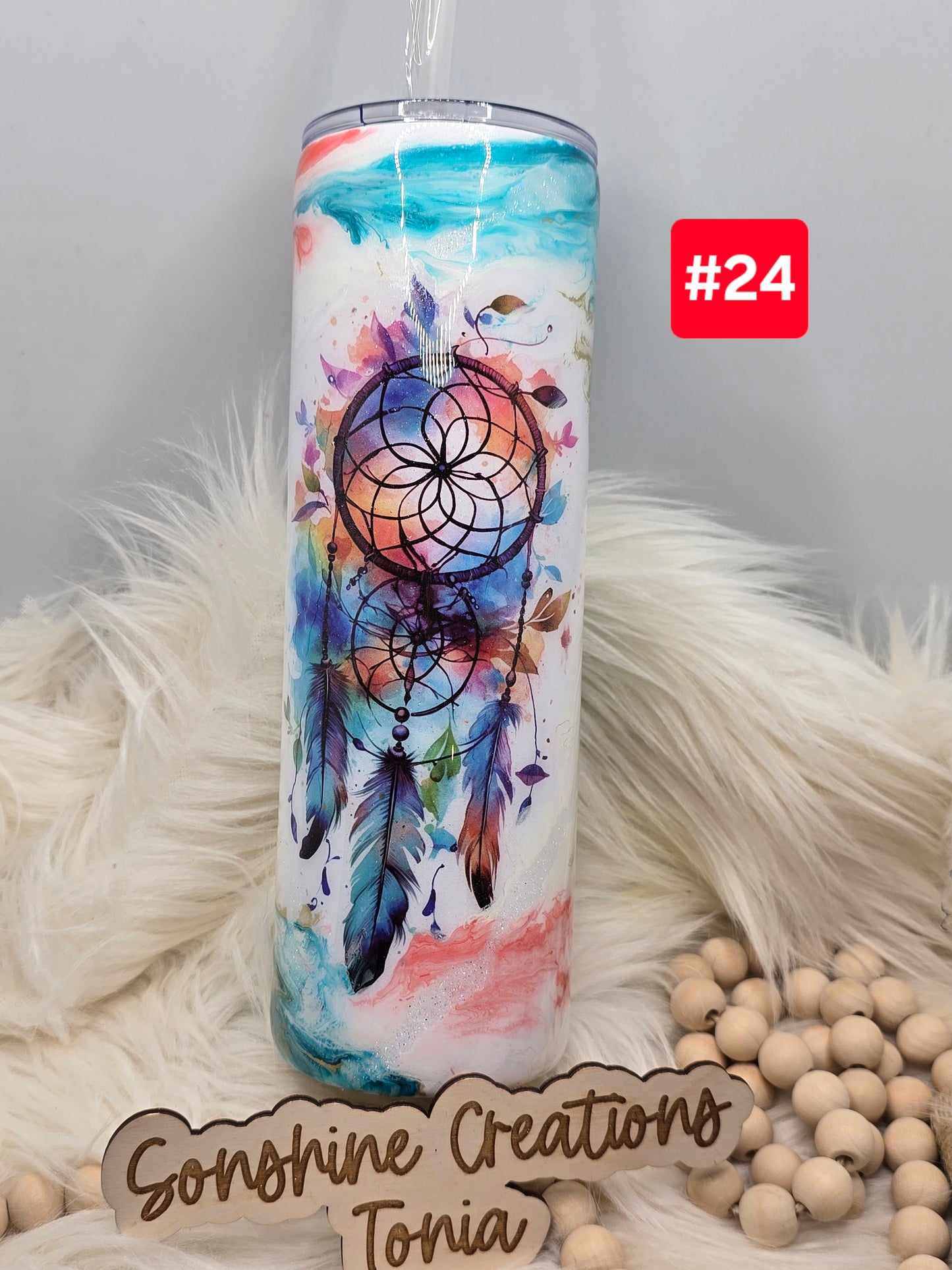 #24 Live Sale 2/01/2026 - 30oz Skinny- Dreamcatcher tattoo- Teal coral elegance