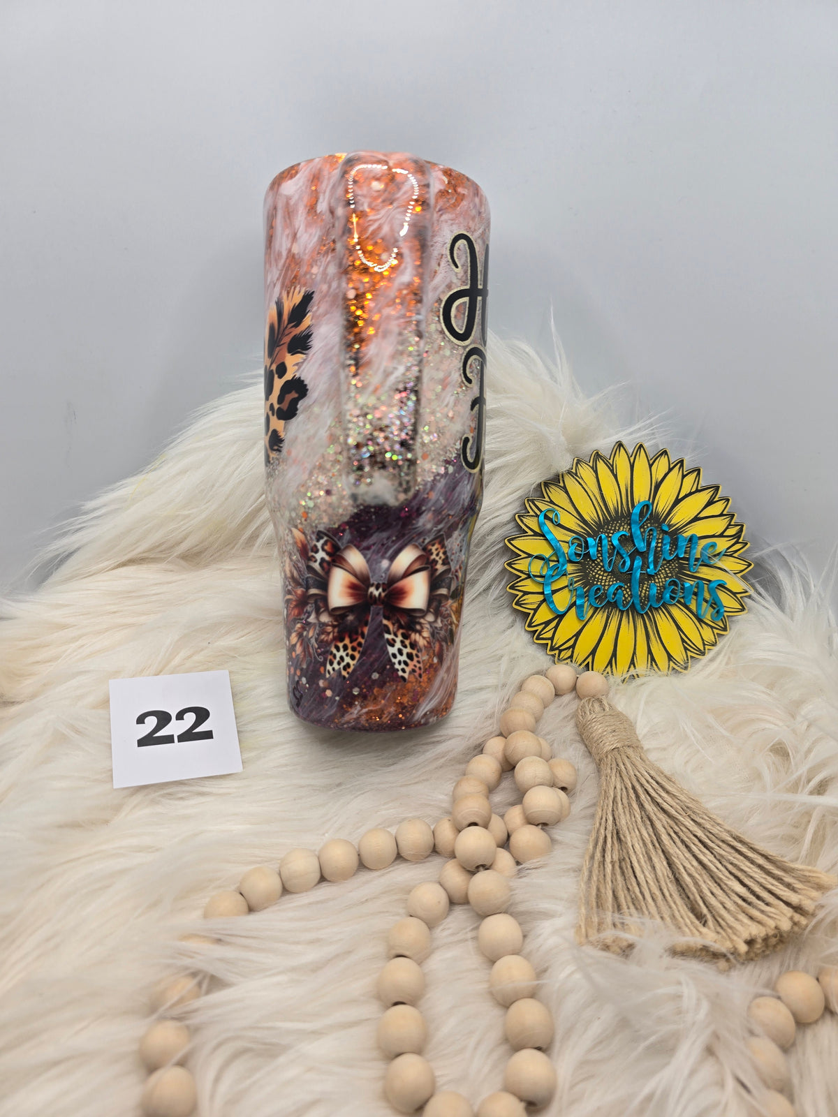 #22 - 30oz Grippy - Hello Fall Leopard Leaves - Milkyway
