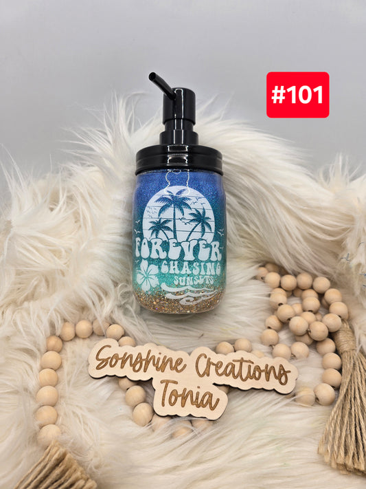 #101-Live Sale 12/07/2025 - 16oz soap dispenser- Beach- Forever chasing sunsets