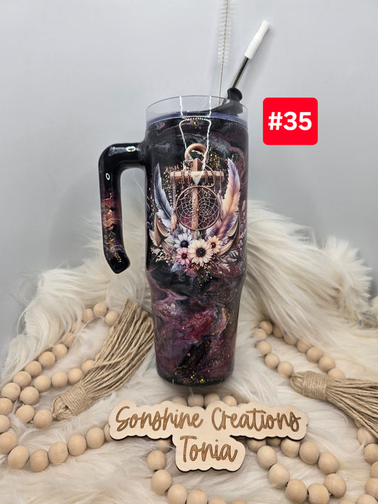 #35 Live Sale 3/15/2026 - 30oz Grippy- Burgundy reverse marble- Floral anchor
