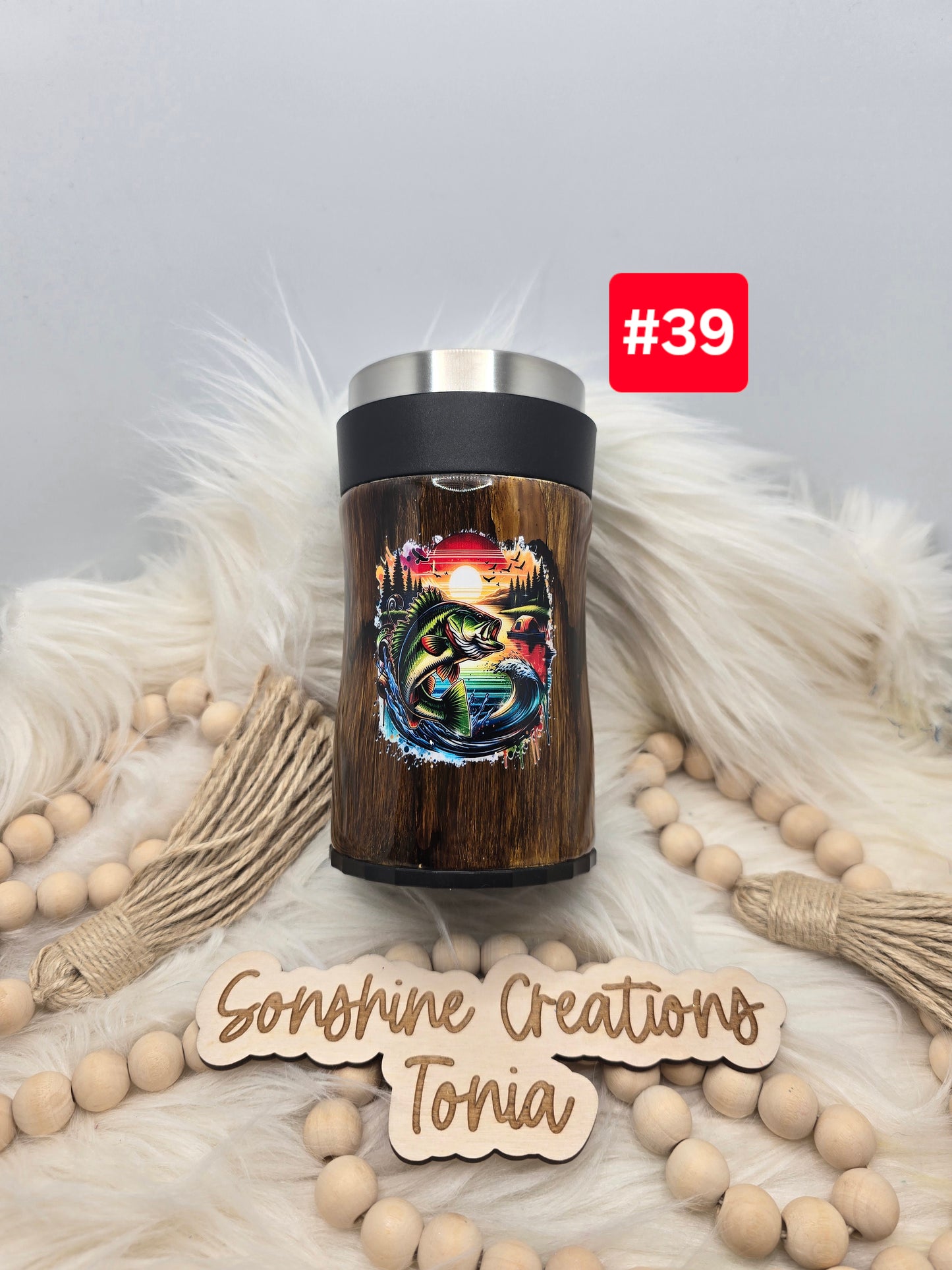 #58 Live Sale 5/03/2026 - 12oz Can Coozie- Woodgrain Fish