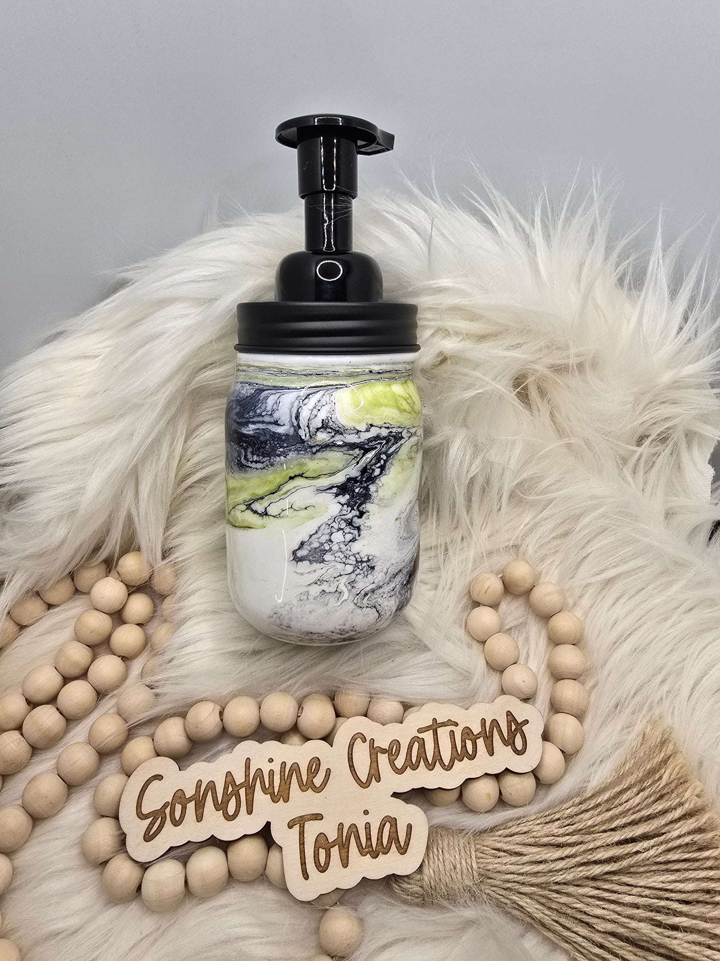 Birthday Drop 06/06/2025 -16oz Mason Jar Soap Dispenser: Sage green, Black and gold Elegance