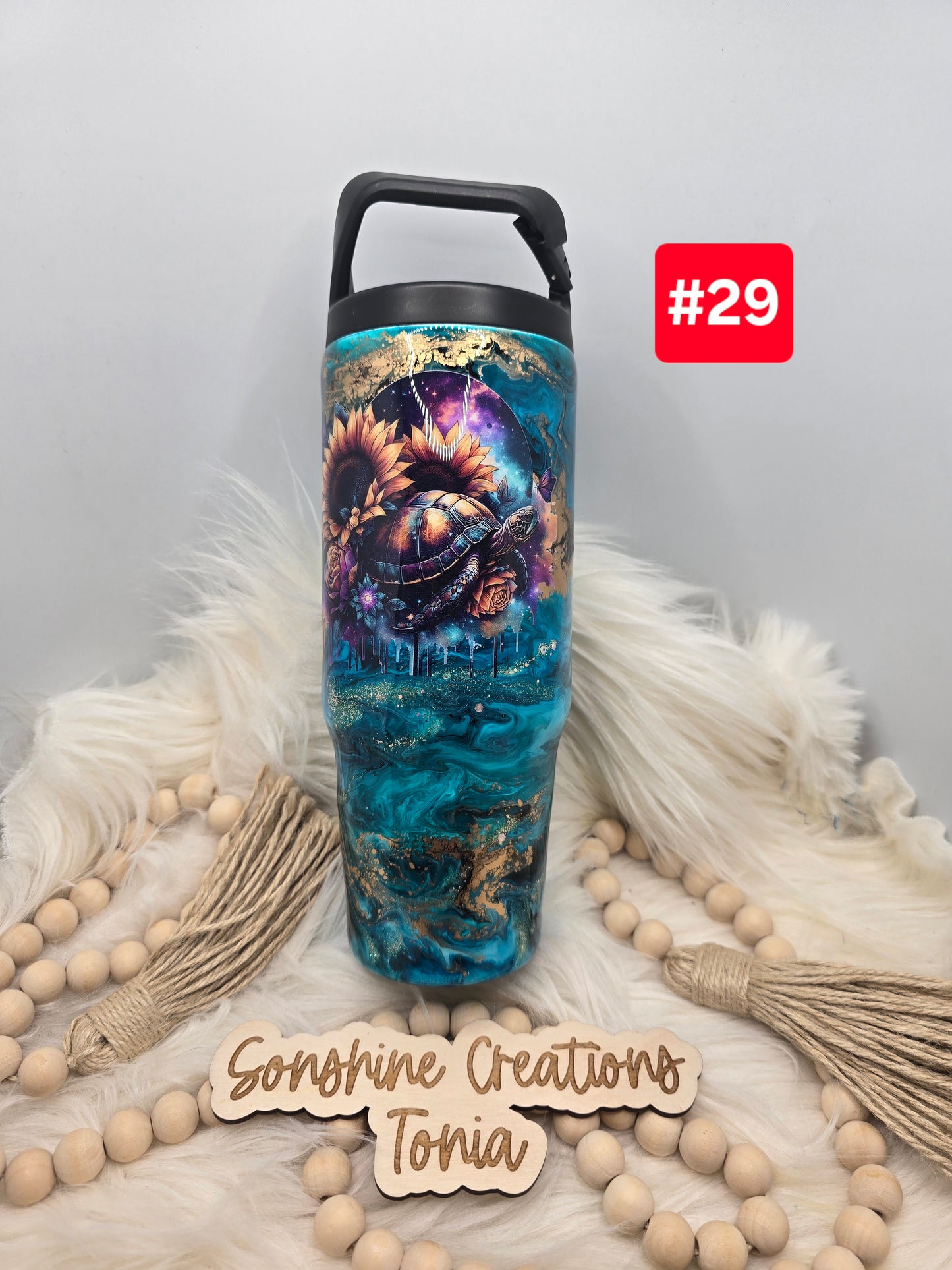 #29 Live Sale 3/15/2026 - 30oz Clipmate- Teal gold swirl with Sunflowers and turtle